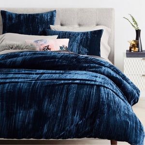 West Elm Blue Velvet Duvet Cover and Shams